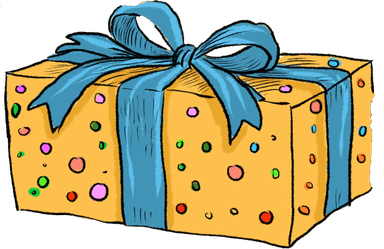 Yellow gift box with blue ribbon
